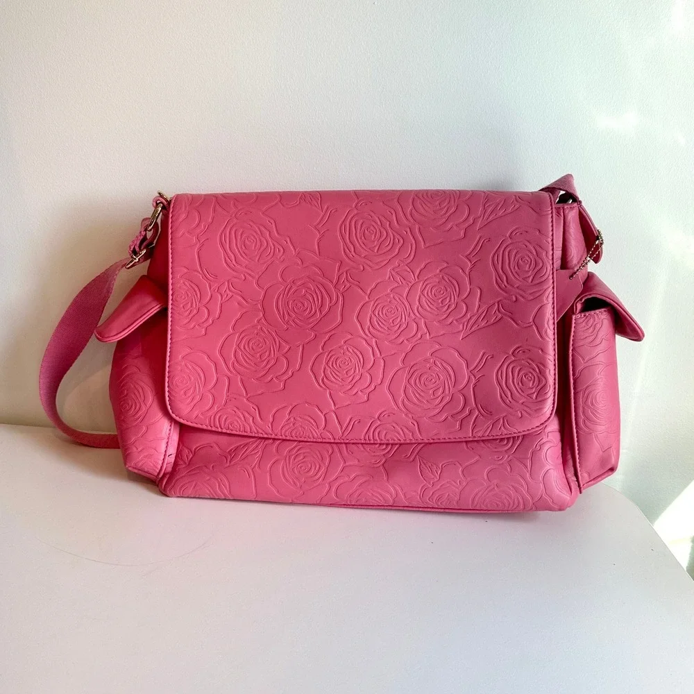 Lot of 2 Style by Leigha Embossed Rose Diaper Bags - Pink & Lavender Purple